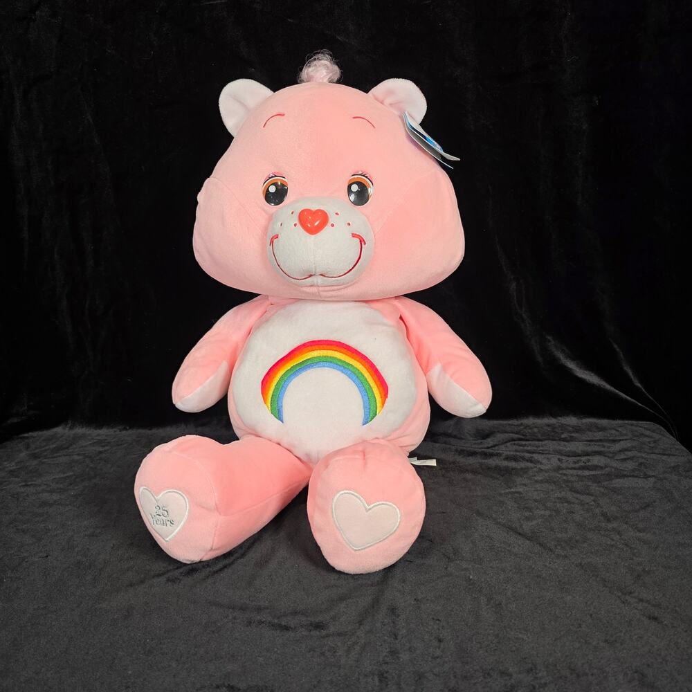 Jumbo 26" Care Bear Cheer 2007 25th Anniversary Pink Plush Rainbow Tag Attached